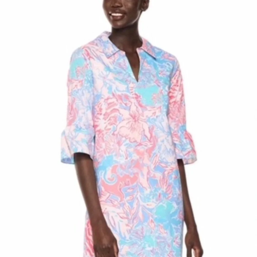 Lilly Pulitzer Sz 2 Collared Ginger Stretch Dress in Blue Peri Viva La Lilly NEW - Picture 2 of 8